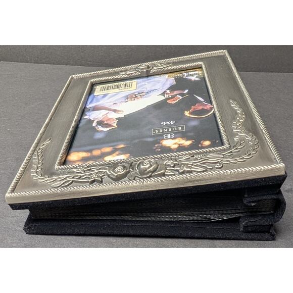 Burnes Of Boston Mini Max Photo Album 4x6 Silvertone Metal Frame Velour Cover - Picture 9 of 11